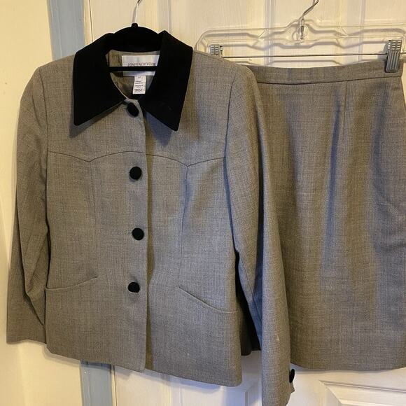 Jones New York Suit Women 4P Jacket Skirt Set Wool Mini USA Academia Career Grey - Picture 9 of 16